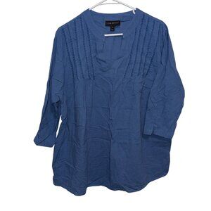 Lane Bryant Womens Blue 3/4 Sleeve Pleated Front Tunic Top Size 14/16 100% Cotto